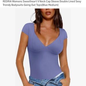 ReoRia Women's V-Neck Cap Sleeve Bodysuit - Purple